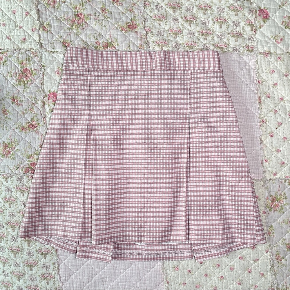 Korean brand ice cream 12 pink plaid pleated skirt